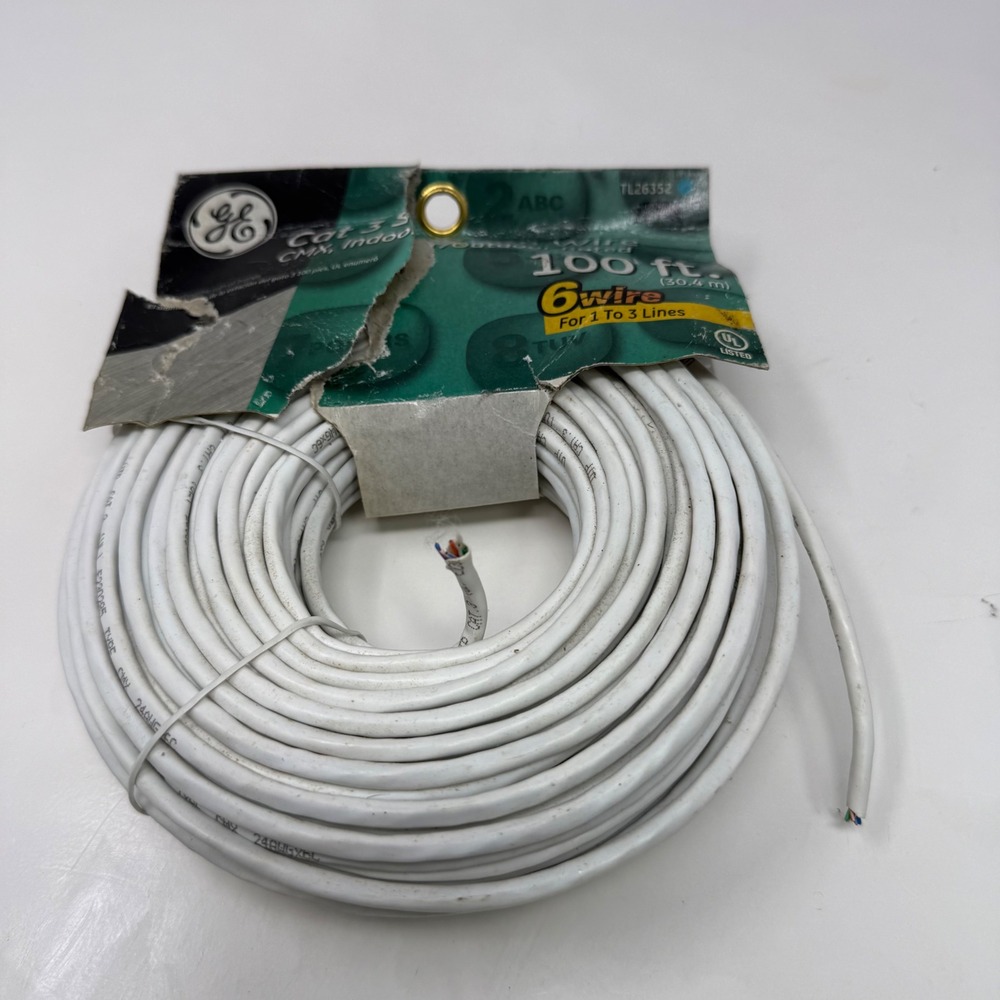 GE Cat 3 Station Wire 100 ft 6-Wire CMX Indoor Outdoor White TL26352